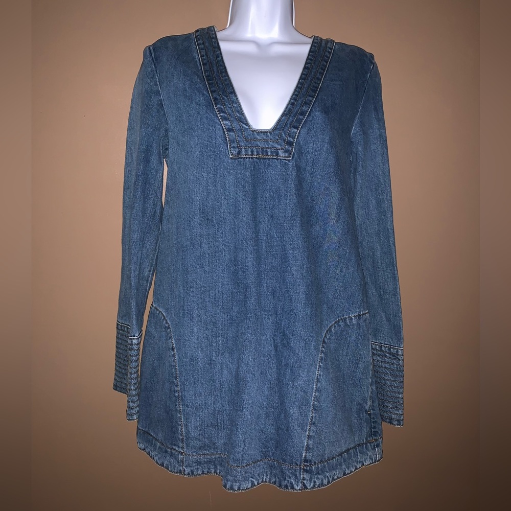 Free People Anthropologie denim tunic with pockets size XS extra small NWOT